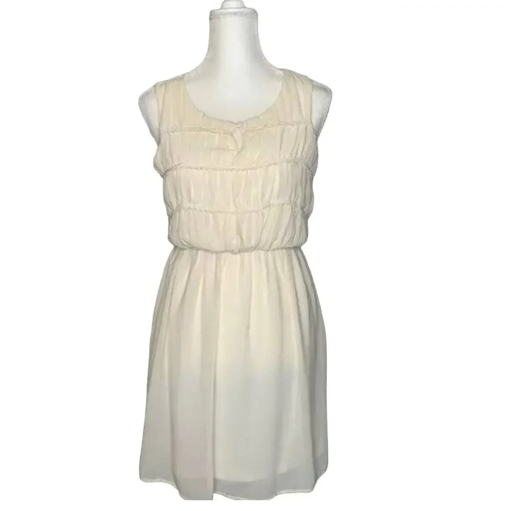 Doe & Rae plaited sheath mini Dress sleeveless cream sz small party